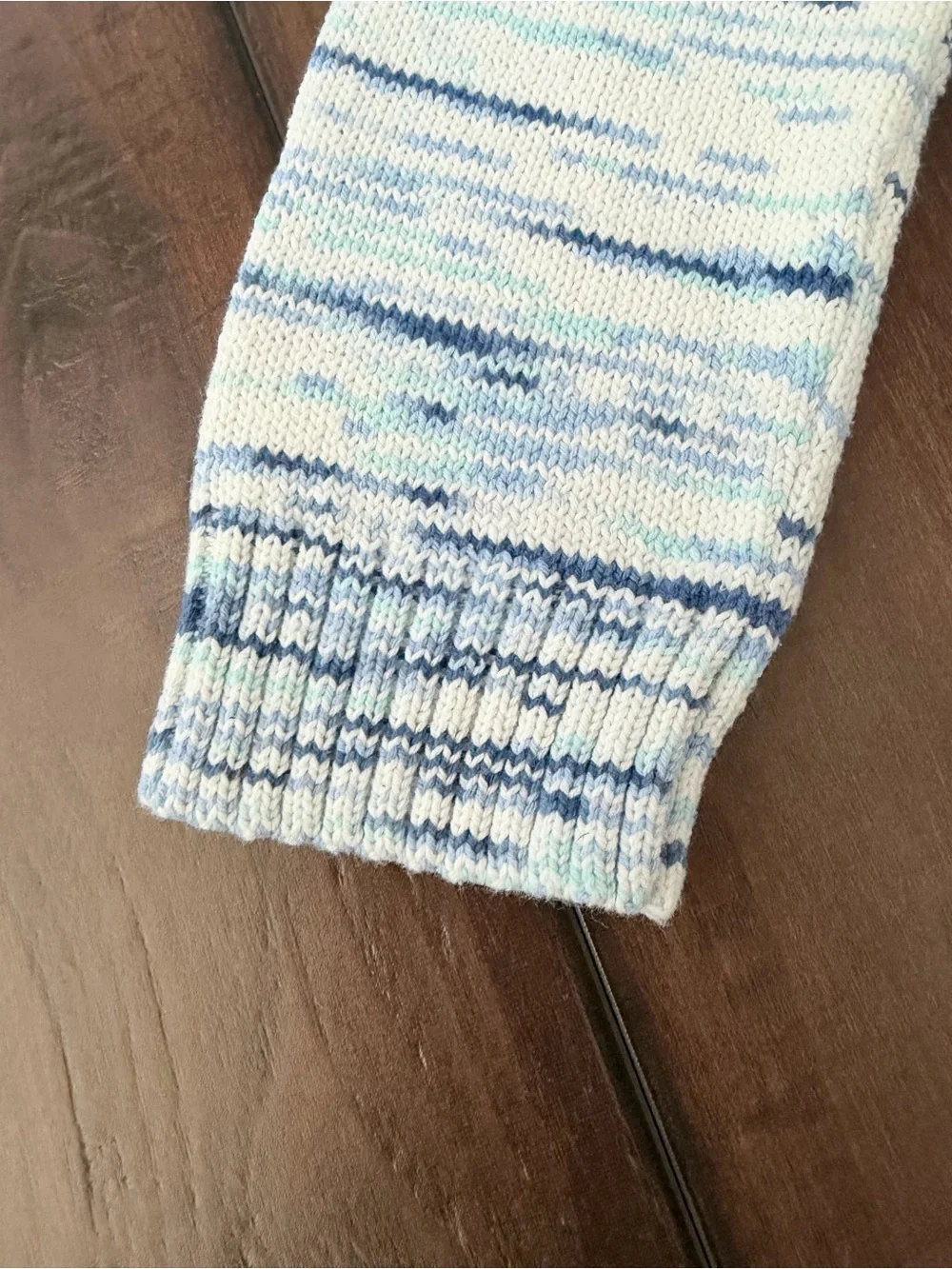 J. Crew Factory White Crewneck Sweater with Blue Space-Dyed Pattern